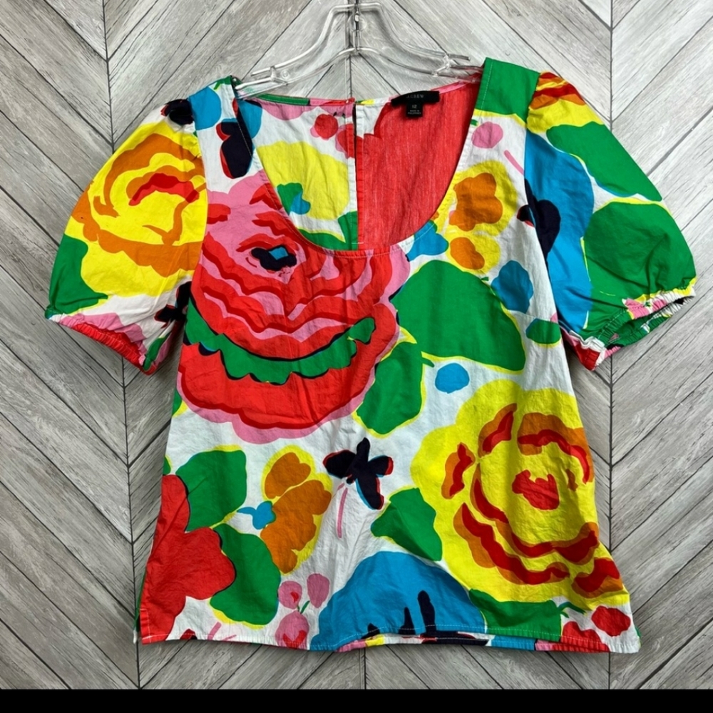 ***SOLD****J Crew Bright Floral Print Cotto  Blouse 12
